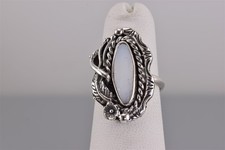 Native American Sterling Silver Mother of Pearl Statement Band Ring 925 Sz: 4