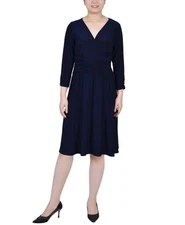 NY Collection Women's Petite Ruched A-line Dress