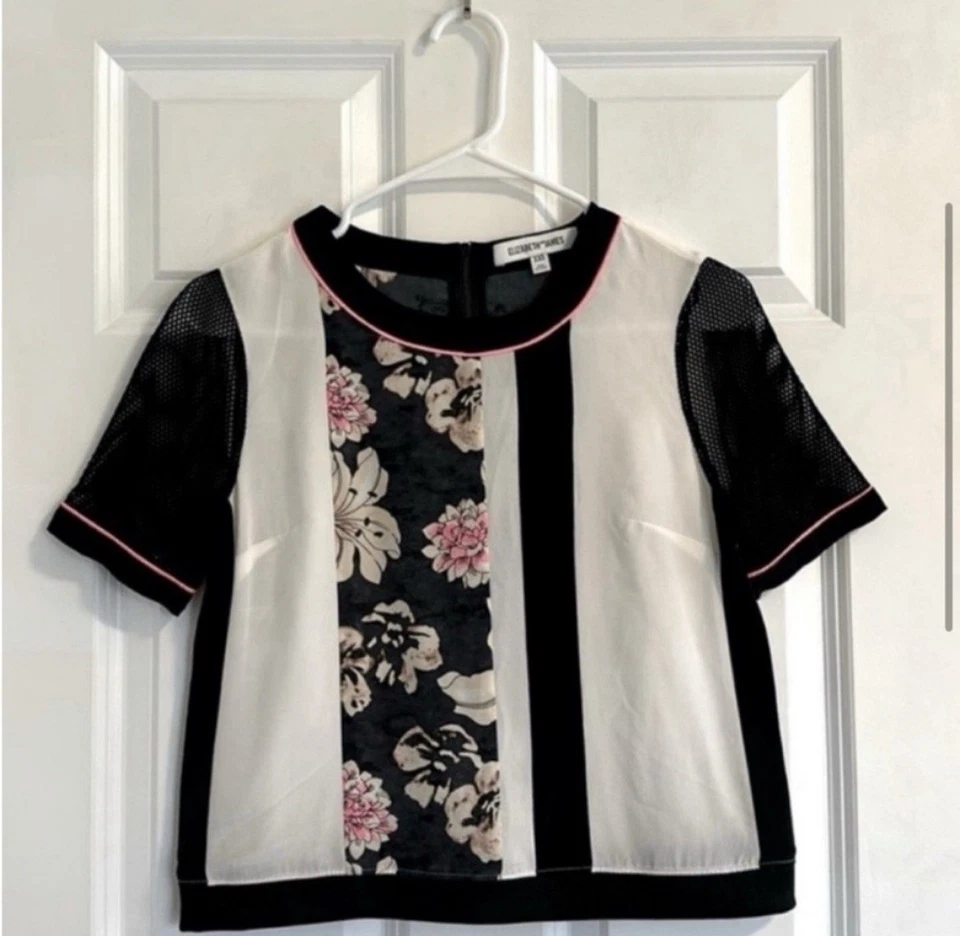 Nuevo sin etiquetas Top de seda y malla con paneles Elizabeth & James Brant talla XXS Foto 3 de 4