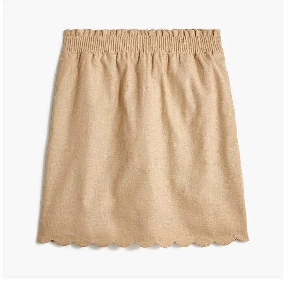 J Crew Scalloped Linen-Cotton Pull on Mini Skirt Women’s Size 2 in Tan