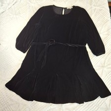 LOFT Womens XXL Tall Velvet Godet Mini Dress Black 3/4 Puff Sleeve Tie Belt NWT