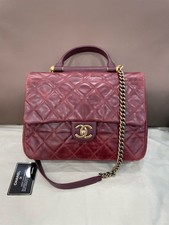 AUTH Chanel Paris-Bombay Pondicherry Burgundy Aged Leather GH Top Handle Bag