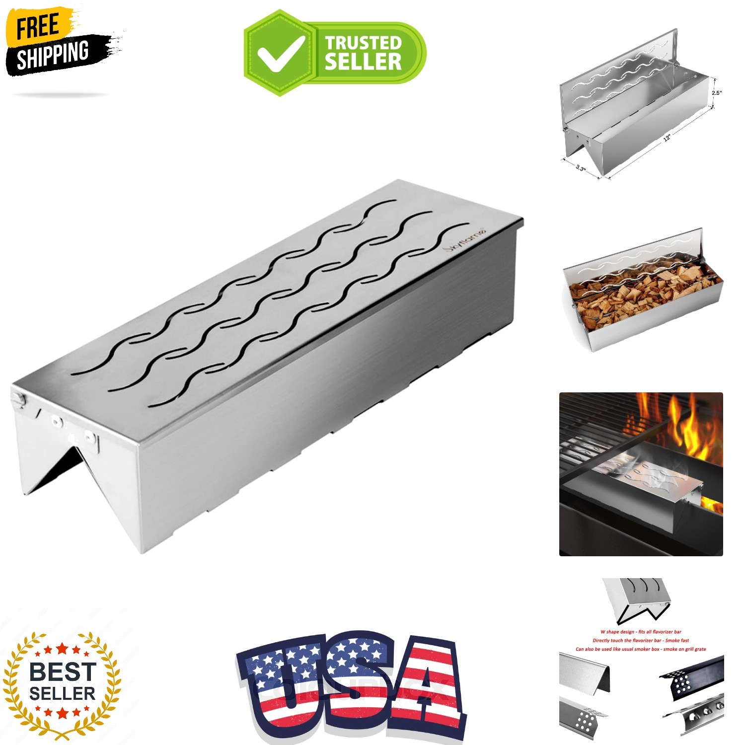 Double V-Shaped Stainless Steel Wood Chip Smoker Box for Cha