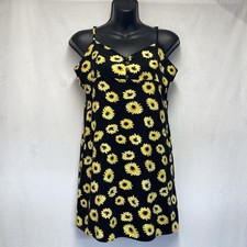 URBAN OUTFITTERS Sunflower Spaghetti Strap Mini Dress Women Medium Black Yellow