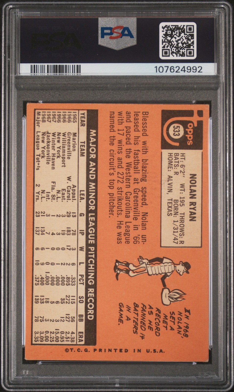 1969 Topps 533 Nolan Ryan PSA 3 137073542 Mets Great centering and eye appeal view 2