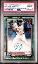 2024 BOWMAN DRAFT CHROME PRSPCT AUTOS AQUA LAVA DAKOTA JORDAN 197/199 PSA 10