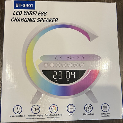 BT-3401 Digital LED Clock Radio Alarm FM Wireless Charging Speaker White