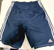 adidas Men s Blue/White 3-Stripes Athletic Shorts L Drawstring Elastic