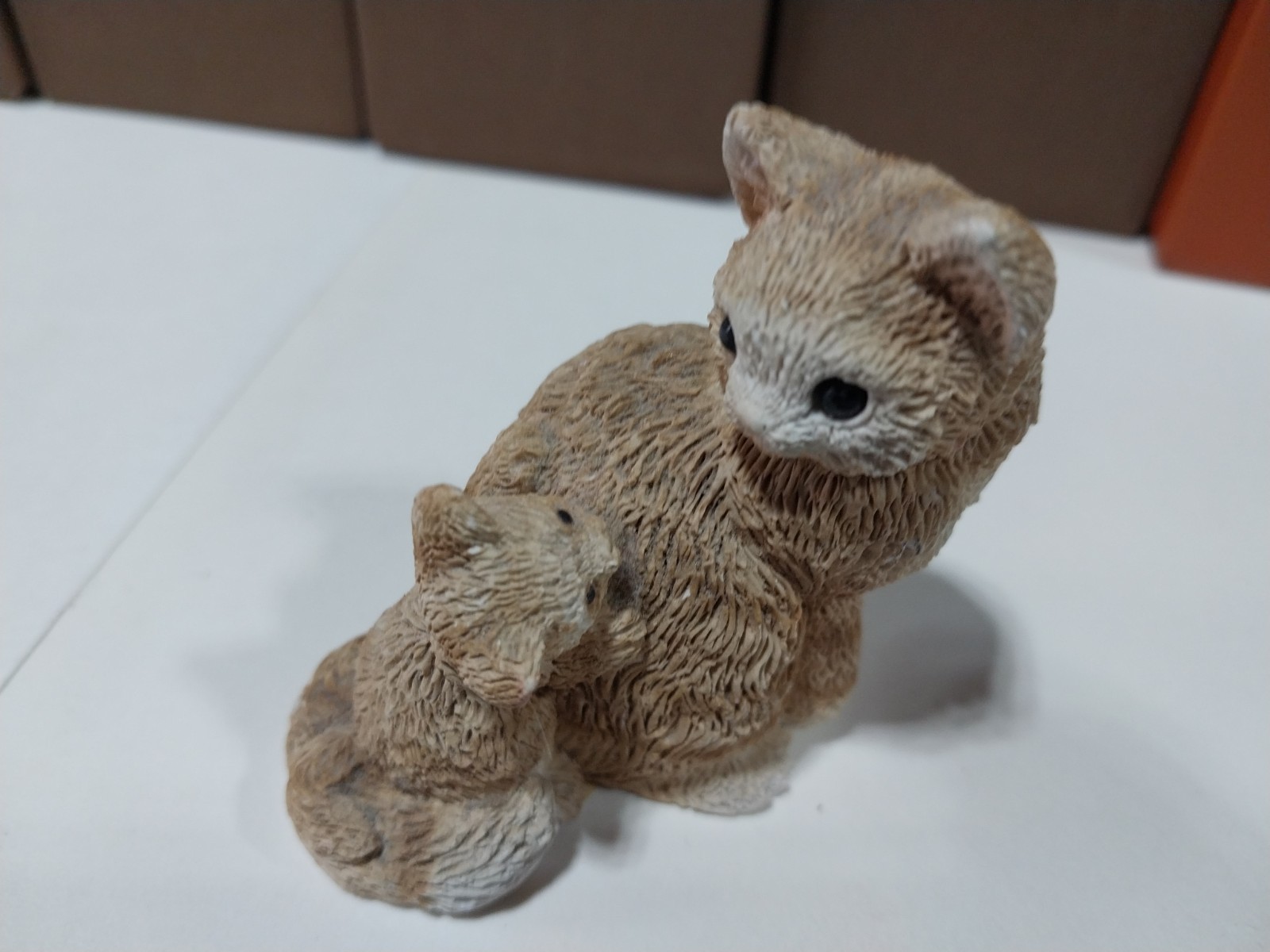 Stone Critters Littles Yellow Kitty Mother with Baby Figurine
