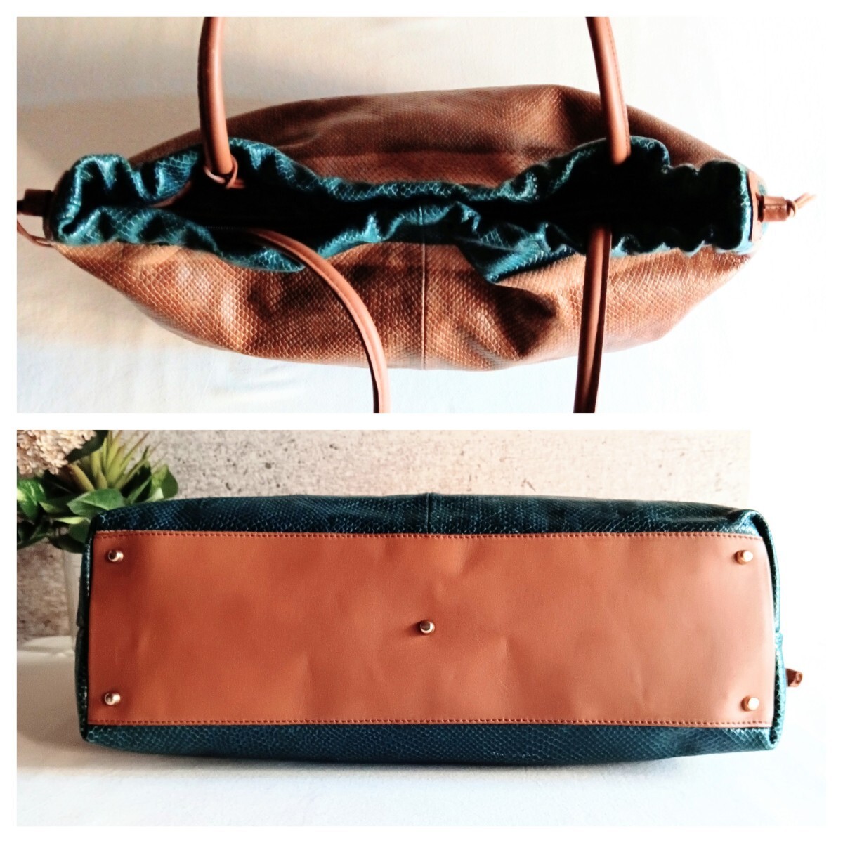 FURLA Python Print Leather Tote Bag Shoulder Bag … - image 5