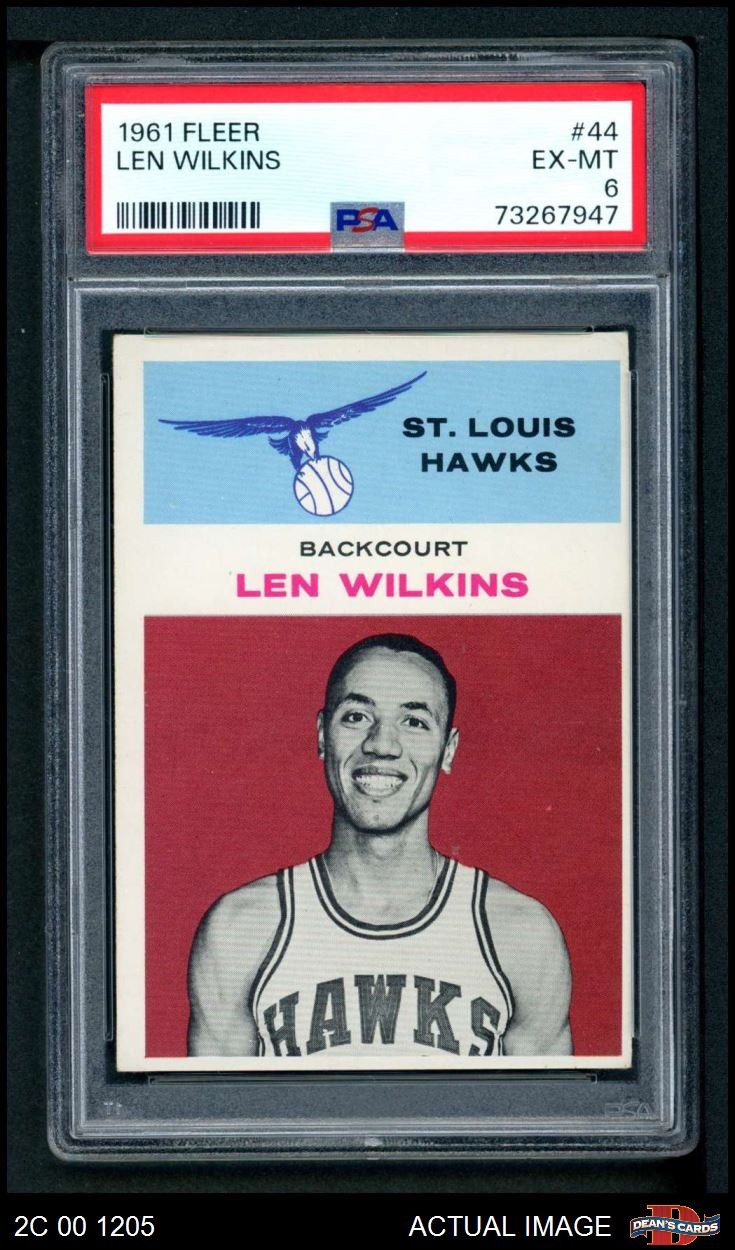 1961 Fleer #44 Lenny Wilkens Misspelled as Wilkins on Front Hawks PSA 6 - EX/MT