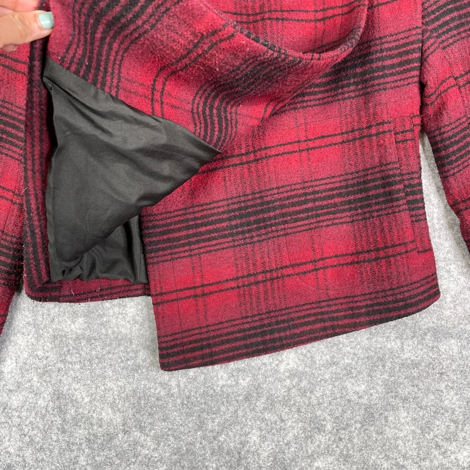 BB Dakota  Cropped Blazer Jacket Womens XS Red Black Plaid Polyester Wool Blend - Image 4 of 4