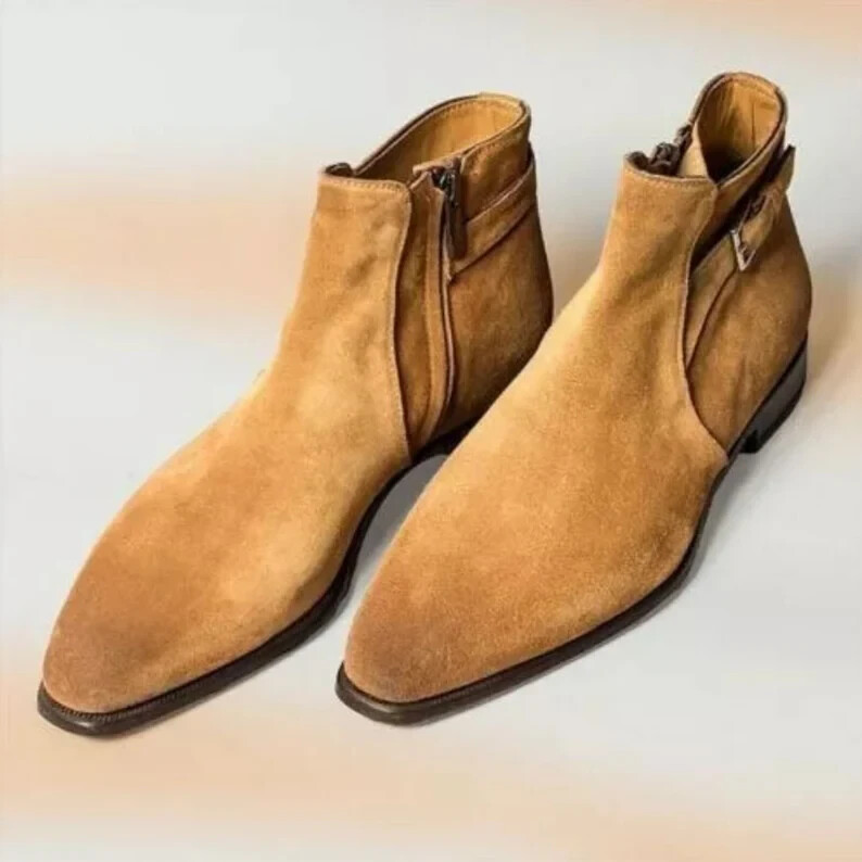 Handmade Tan Suede Leather Chelsea Ankle Boots for Men-image