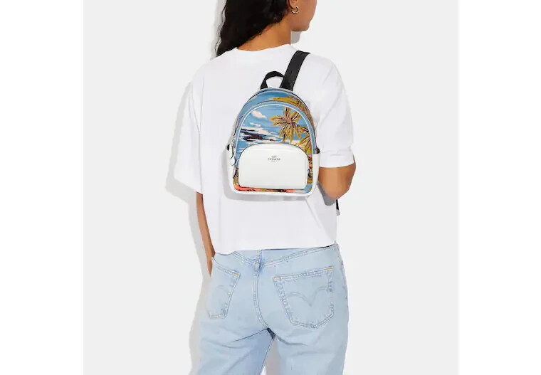 COACH Mini Court Backpack with Hawaiian Print - White & Blue Coach Mini Court Backpack With Hawaiian Print | Brixton Baker main image 2