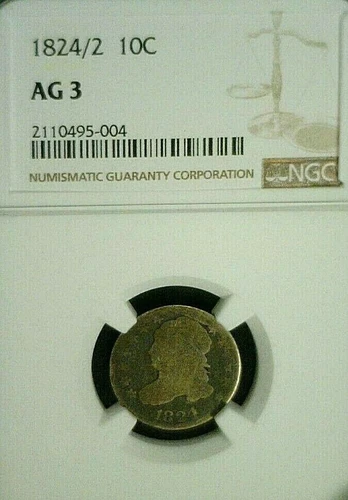 1824/2 CAPPED BUST SILVER DIME NGC AG3. REDUCED 6/12/25 (1389)