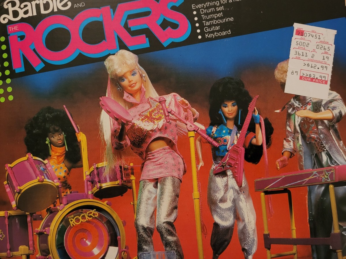 Barbie y The Rockers Live CONCERT INSTRUMENTS Play Set w DRUM SET & MÁS para un Rockin' Show (1986 Mattel Hawthorne