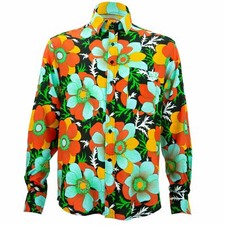 Mens Shirt Loud Originals REGULAR FIT Floral Black Retro Psychedelic Fancy