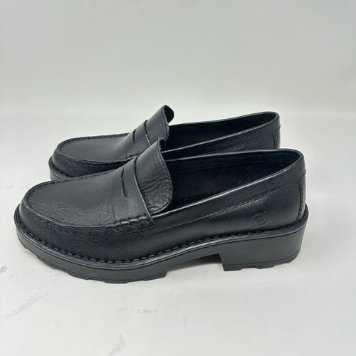 Born Womens Carrera Lugged Sole Tan Brush Off Black Penny Loafers Shoes 9.5M - Picture 3 of 15
