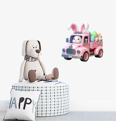 Osterhase Hase auf LKW Ei Wandbild bunte Vinyl Aufkleber Abziehbilder a10704