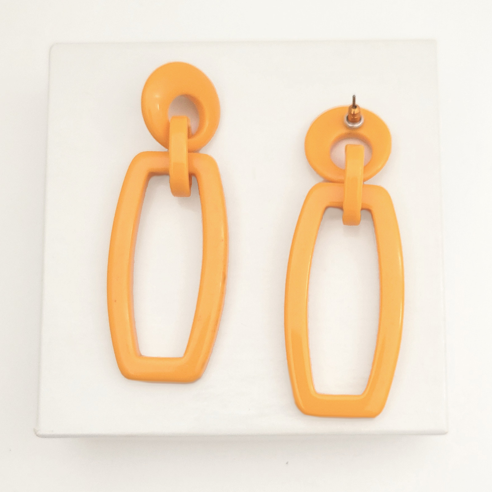 Retro Orange Acrylic Rectangle Dangle Post Earrin… - image 3