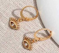 "Evil Eye" Hoop Earrings 925 Silver Round Cut Moissanite Solitaire Drop Earrings