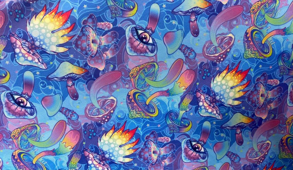 psychedelic shrooms rave stretch spandex Swimsuit clothing Fabric by ...