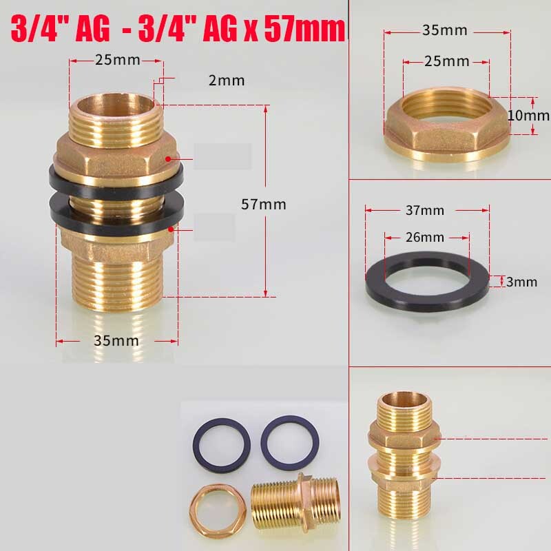 Schottverschraubung 1/2 Zoll Messing - Regentonnendurchführung 100mm Mit Dichtung