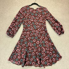 Loft Womens Dress Multicolor Bohemian Floral Fit Flare Zip Long Sleeve Size 2