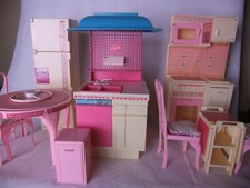 Barbie Dream Home Kitchen Lot 1987 Dollhouse Refrigerator Stove Sink Table Chair