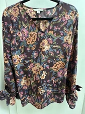 Counterparts Size L Multicolor Floral Tie Front Sleeves  Pullover  Blouse