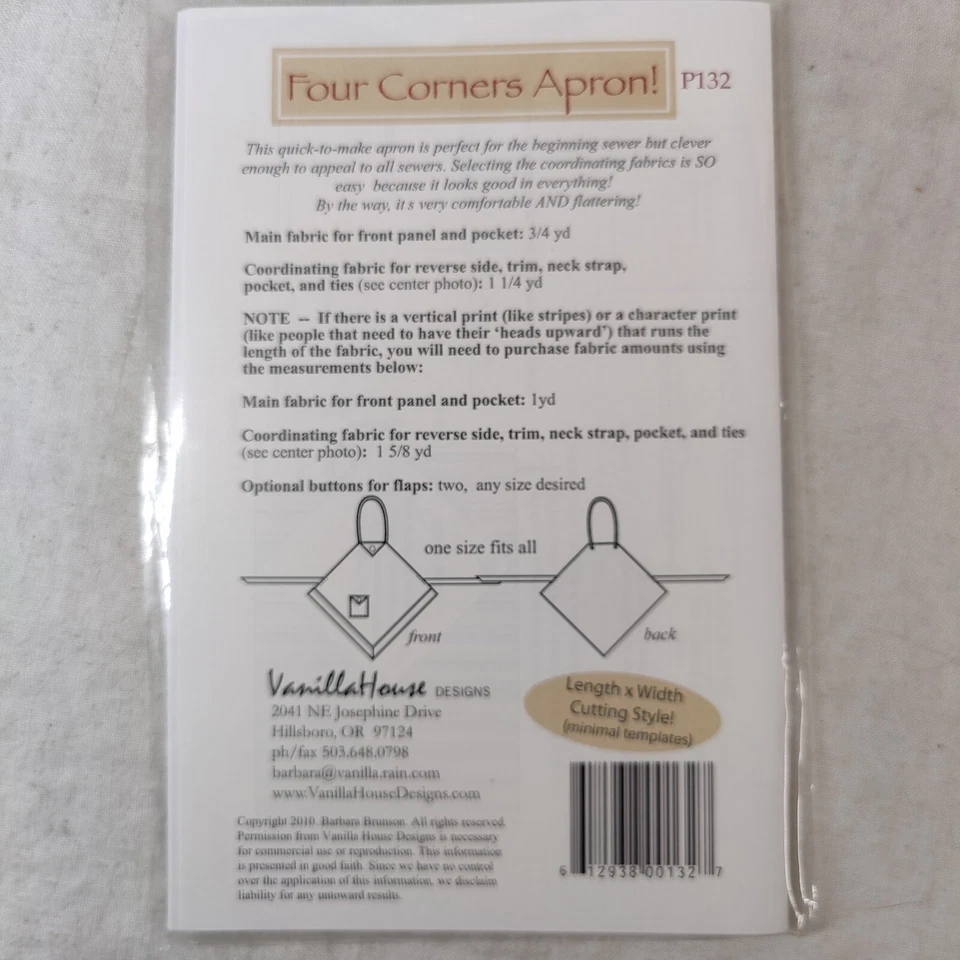 FOUR CORNERS APRON! Full or Half Sized Quilted Creative Clothing Project P132 - Image 3 of 4