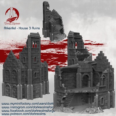Arkenfel House 3 Ruins for 28mm Tabletop Terrain - Gondor/Osgiliath Inspired