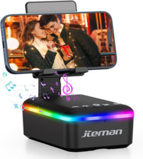 JTEMAN Gifts for Men Women,Cell Phone Stand with Bluetooth Speaker,LED Black