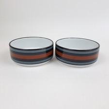 Whisker City Ceramic Cat Bowls Navy Stripe Non Slip 13 Oz Set of 2