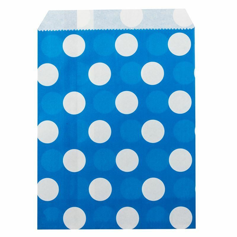Large White Polka dots on Blue Coloured Paper Bags x 25