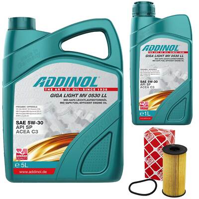 Motoröl Set ADDINOL 5W-30 0530 LL 6 Liter + Ölfilter für Dacia Mercedes Nissan