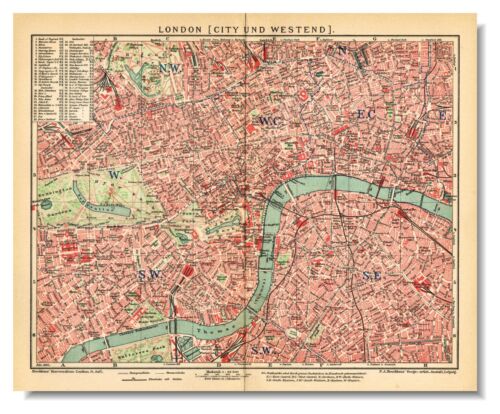 LONDON Antique 1905 dated map United Kingdom ORIGINAL MAP Great Britain