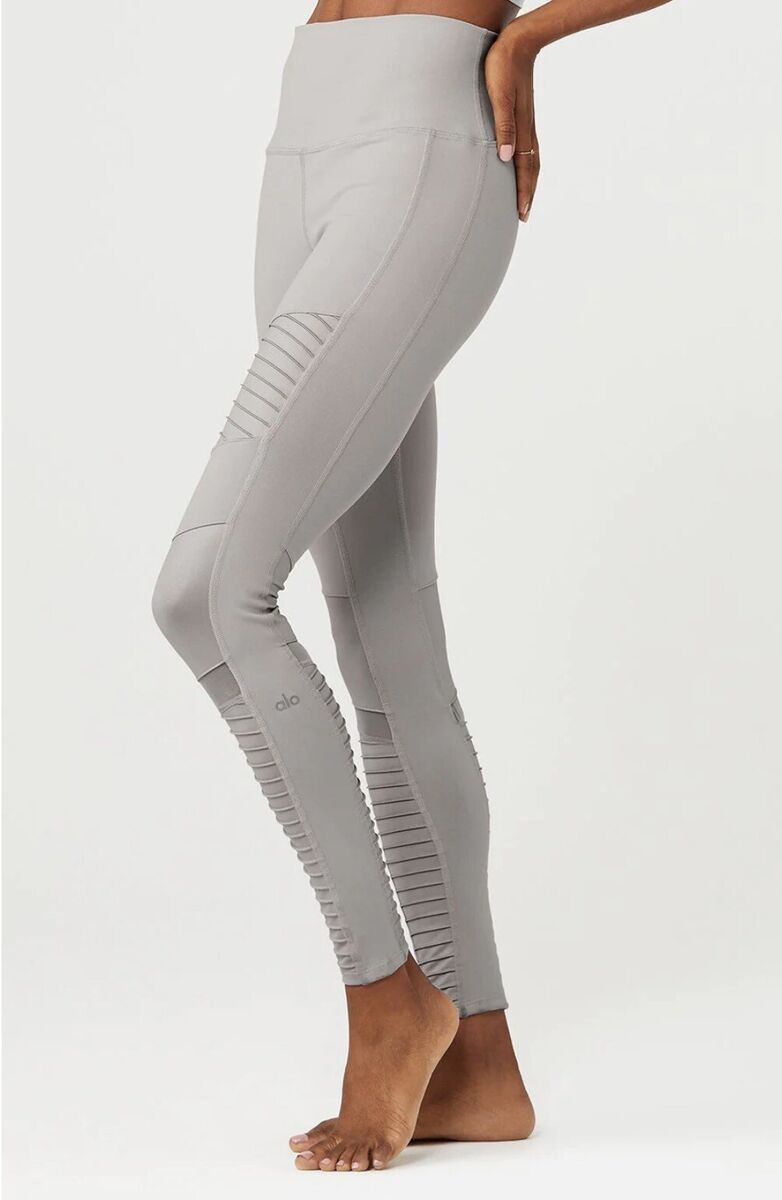 ALO Yoga High Waist Moto Leggings Alloy Light Grey XS Retail ALO Yoga High Waist Moto Leggings Alloy Light Grey XS Retail