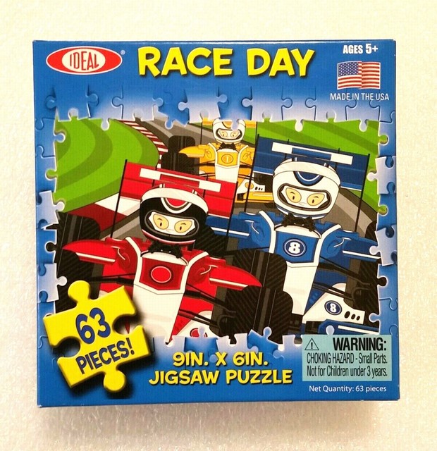 Ideal Race Day Jigsaw Puzzle, 63 piece 9 x 6", Racing Cars, Sealed Box