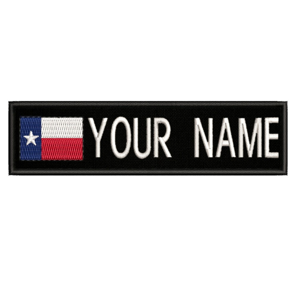 Custom Texas Flag Embroidered Name Tag Hook & Loop Patch 5