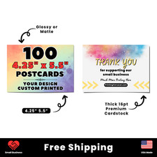 100 4.25"x5.5" Printed Postcards, 16pt Thick Custom Postcards Printed Cards