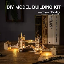 ROBOTIME 3D Puzzle Wooden Craft Kits with LED DIY London Tower Bridge Model Kit