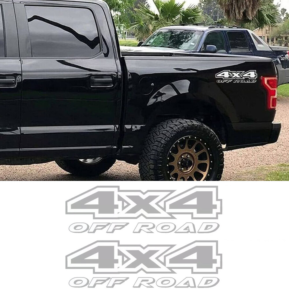 Ford F150 F250 Matte Silver Grey 4X4 Off-Road Trunk Decal Pair
