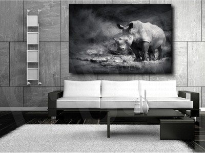 Rhino Rhinoceros Black And White Canvas Fine Art Poster Print Wall