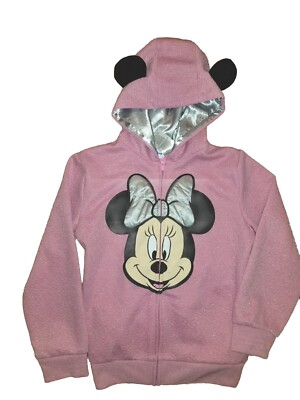 Disney Minnie Mouse Sweatshirt Hoodie Girls 6X Pink Jacket Sparkles Ears  EUC