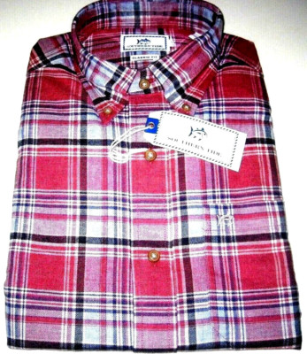 Men's Southern Tide LS Woven Sangria Skipjack Purple Plaid Shirt Small NWT