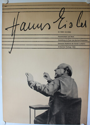 Hanns Eisler, Persönlichkeit und Werk, Berlin, 1968, Ausstellung, Poster, Plakat
