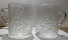 VINTAGE Les Verreries De Saint-Gobain Duralex Glass Christmas Tree Mugs Set of 4