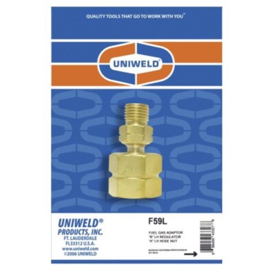 ACETYLENE Gas  Adapter ''B'' LH Regulator  to ''A'' LH Hose Nut, Part#  F59L