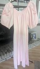Sabrina by Mervyn's Vintage 100 Cotton Pink Puff Sleeves Maxi Nightgown Mumu